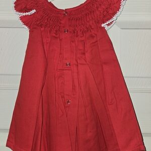 Red Smocked Kids Dress